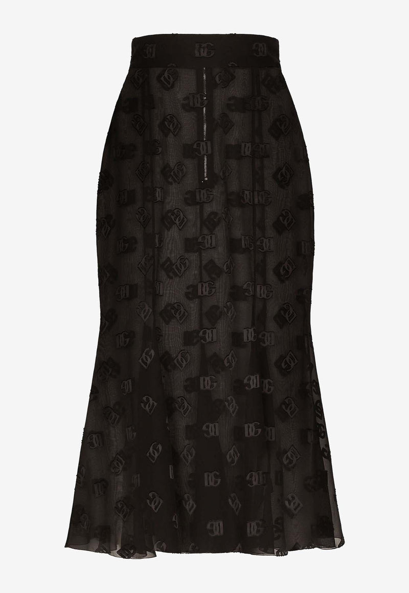 All-Over Logo Sheer Midi Skirt