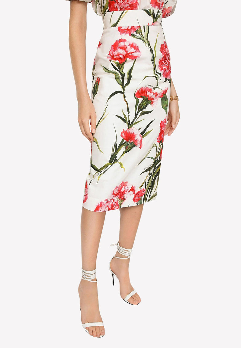 Carnation Print Midi Skirt