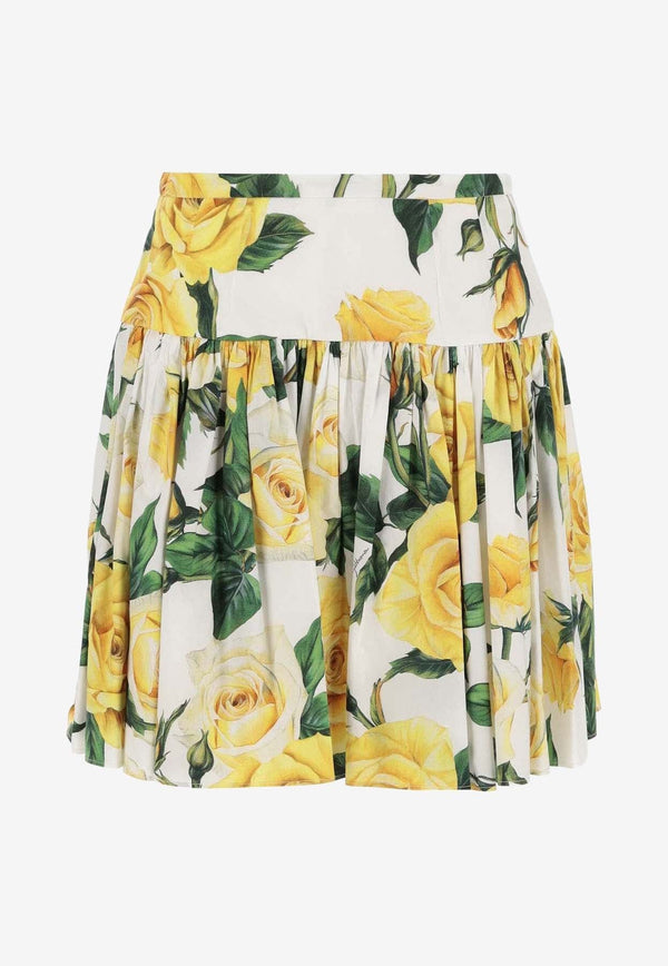 Rose Print Pleated Mini Skirt