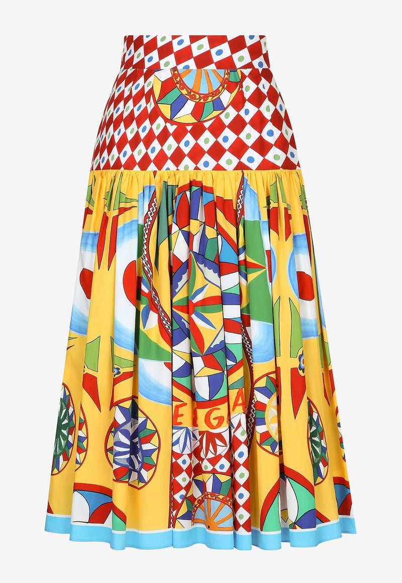 Carretto Print Pleated Midi Skirt