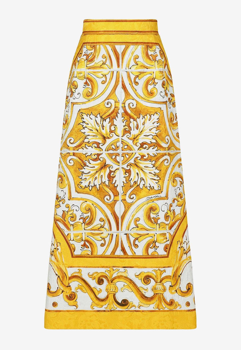 Majolica Print Brocade Midi Skirt