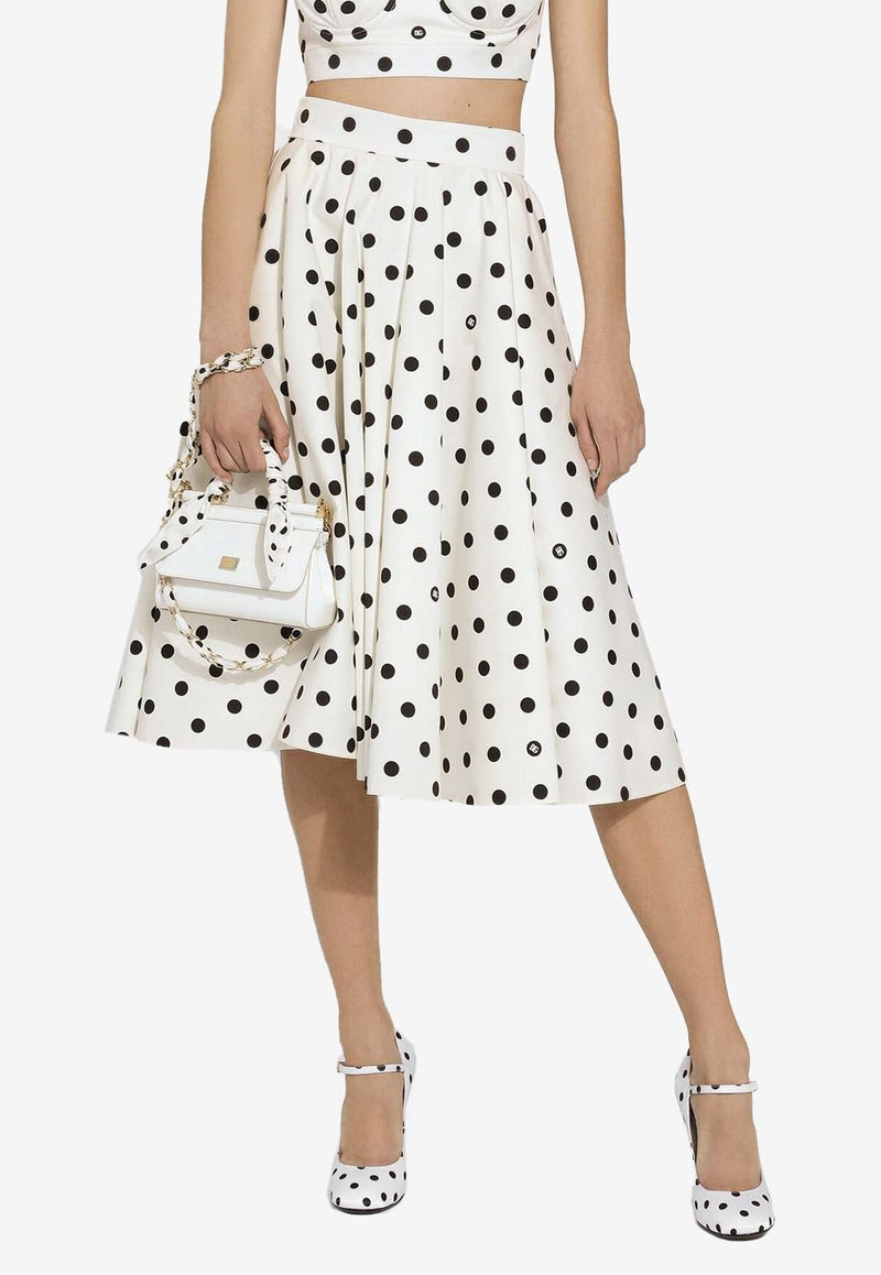 Polka Dot Print Flared Midi Skirt