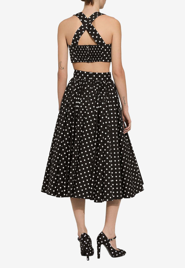 Polka Dot Print Flared Midi Skirt