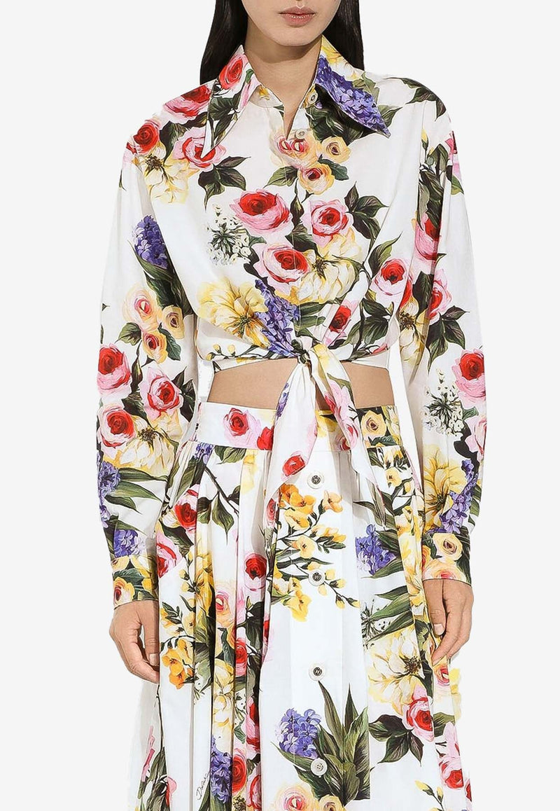 Garden-Print Cropped Shirt