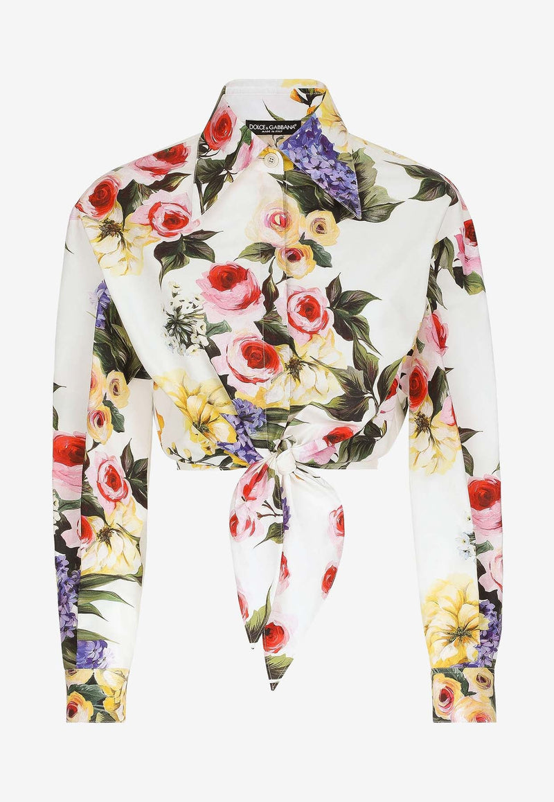 Garden-Print Cropped Shirt