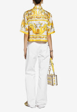 Majolica Print Cropped Silk Shirt