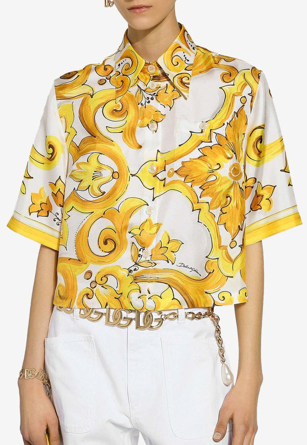 Majolica Print Cropped Silk Shirt