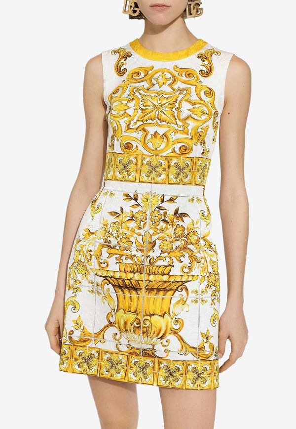 Majolica Print Brocade Mini Dress