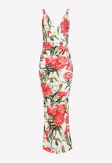 Carnation Print Charmeuse Midi Dress