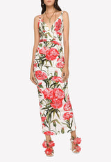 Carnation Print Charmeuse Midi Dress