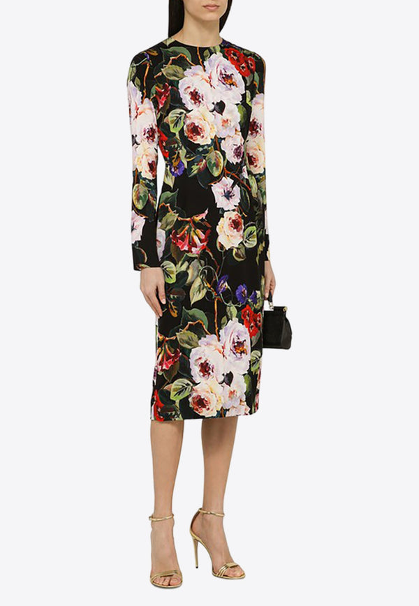 Rose Garden-Print Midi Dress