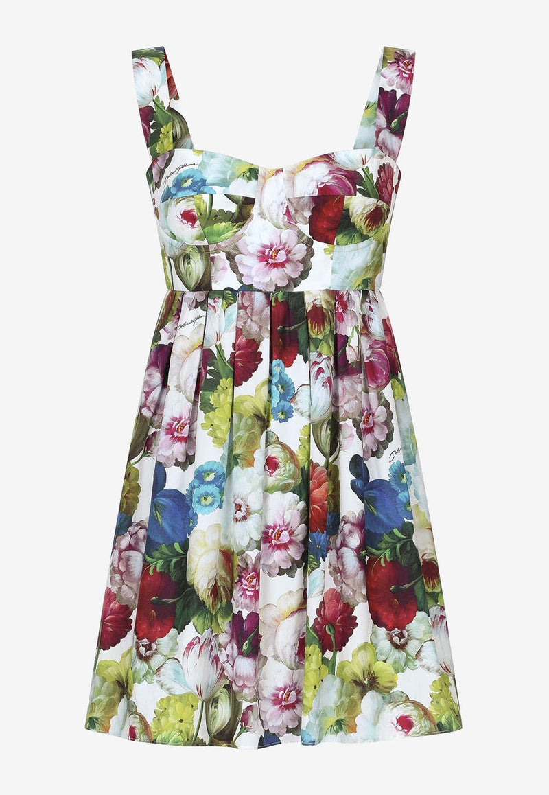 Nocturnal Flower-Print Mini Corset Dress