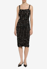 Polka Dot Print Draped Tulle Midi Dress