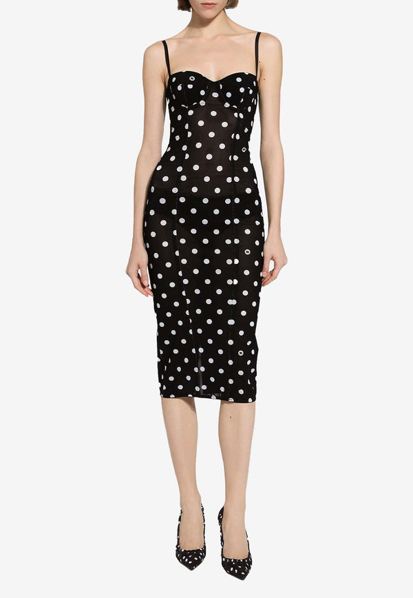 Polka Dot Print Corset Midi Dress