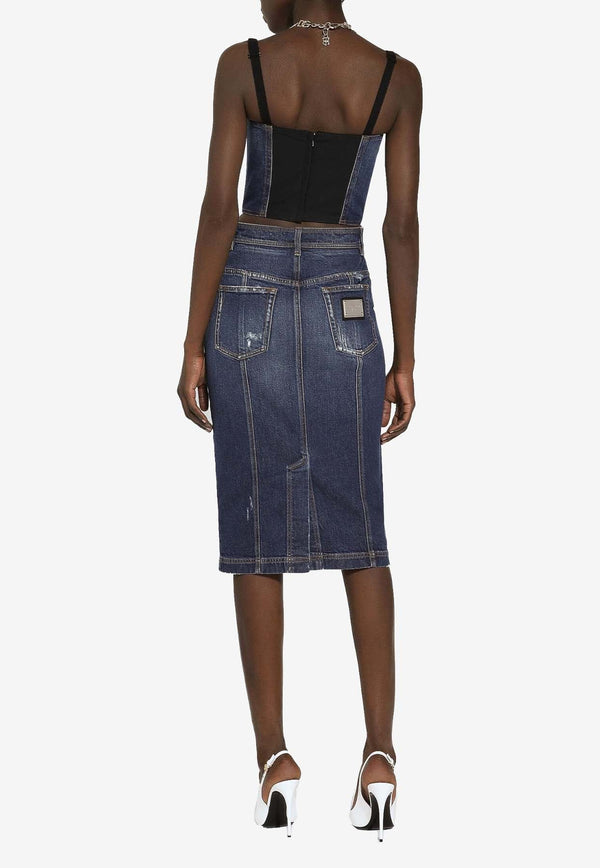 Logo Tag Denim Corset Top