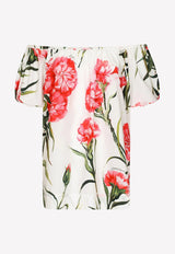 Carnation-print Off-Shoulder Blouse