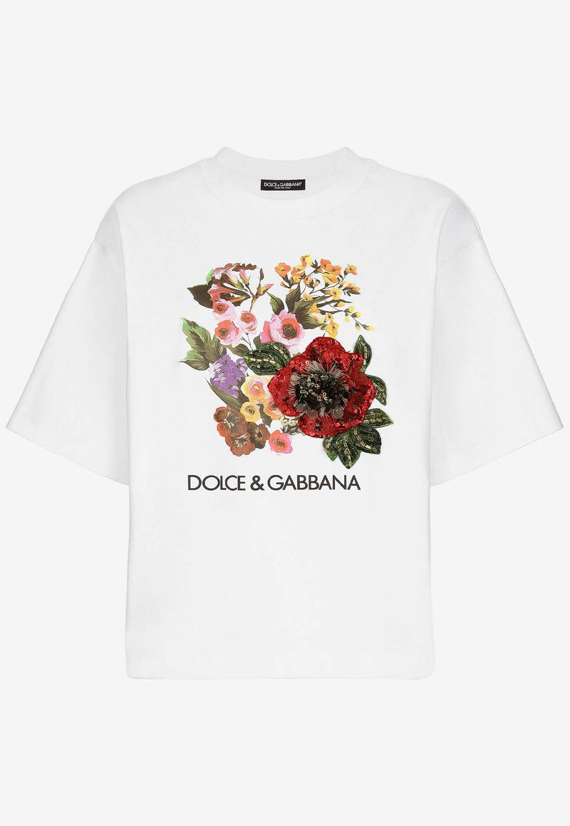 Floral Embroidery Crewneck T-shirt