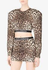 Leopard Print Long-Sleeved Cropped Top