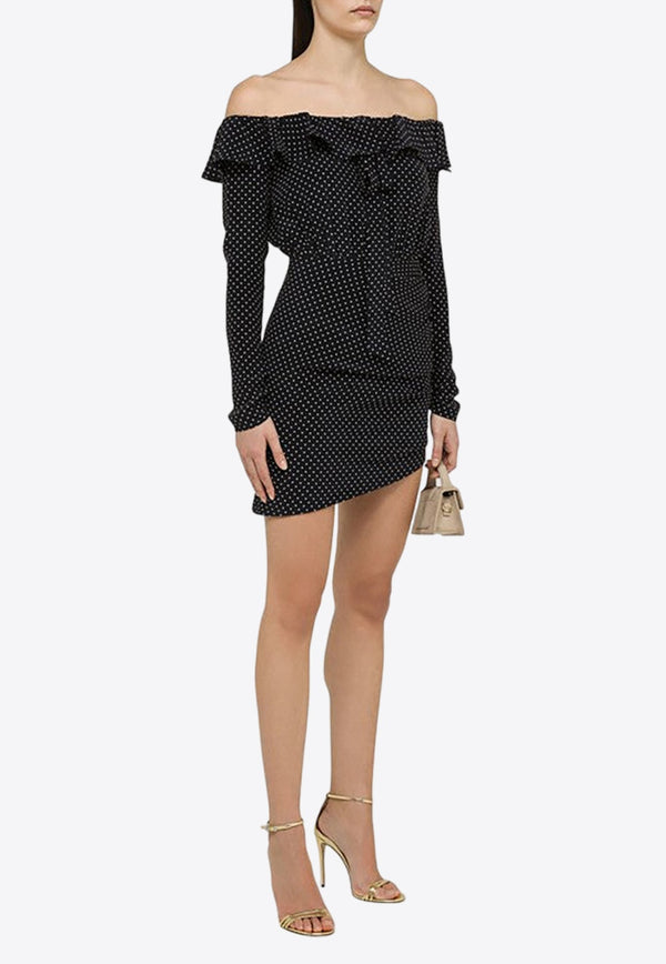 Off-Shoulder Polka Dots Silk Mini Dress