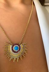 Soleil Collection Necklace in 18-karat Yellow Gold with Turquoise, Ruby, And White Diamonds