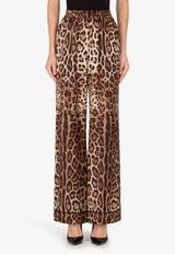 Leopard Print Wide-Leg Satin Pants