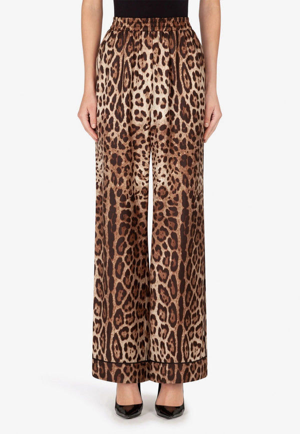 Leopard Print Wide-Leg Satin Pants