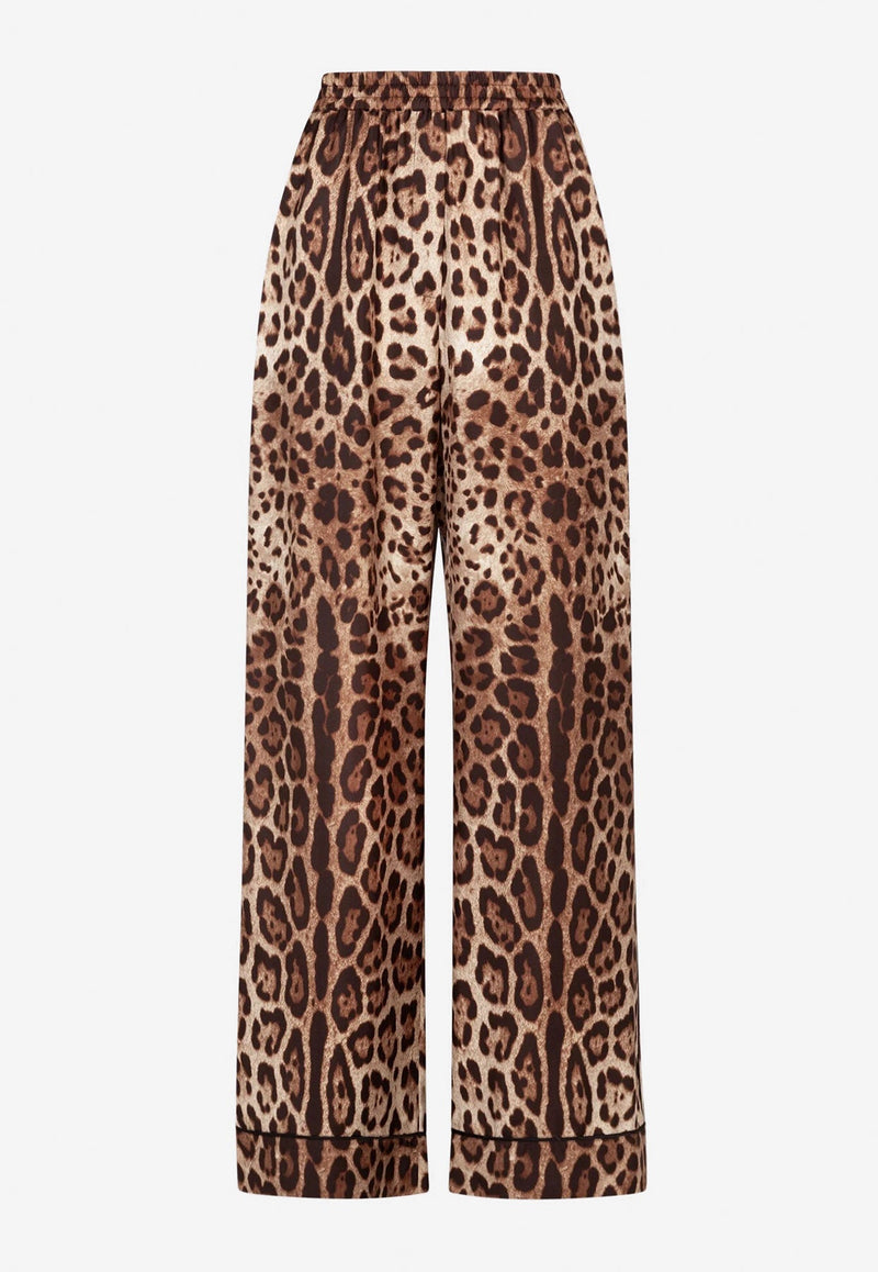 Leopard Print Wide-Leg Satin Pants