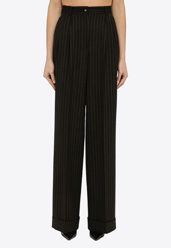 Pinstriped Straight-Leg Pants in Wool