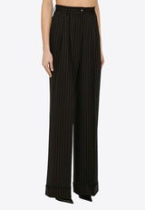 Pinstriped Straight-Leg Pants in Wool