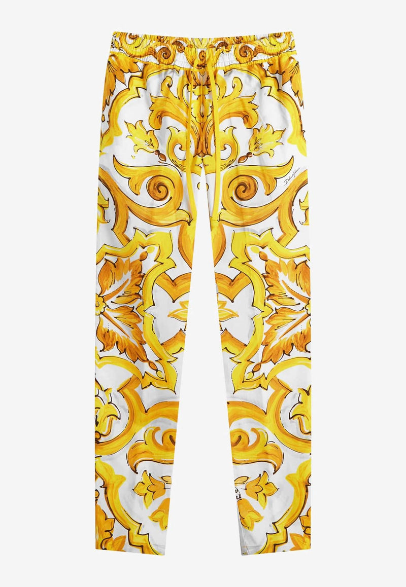 Majolica Print Silk Pajama Pants