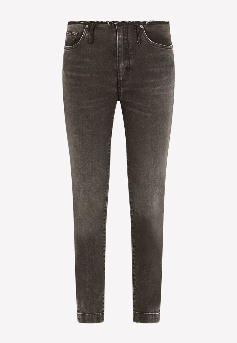 Low-Rise Jeans with Raw-Cut Waistband