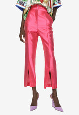 Mikado High-Waist Silk Pants with Slit