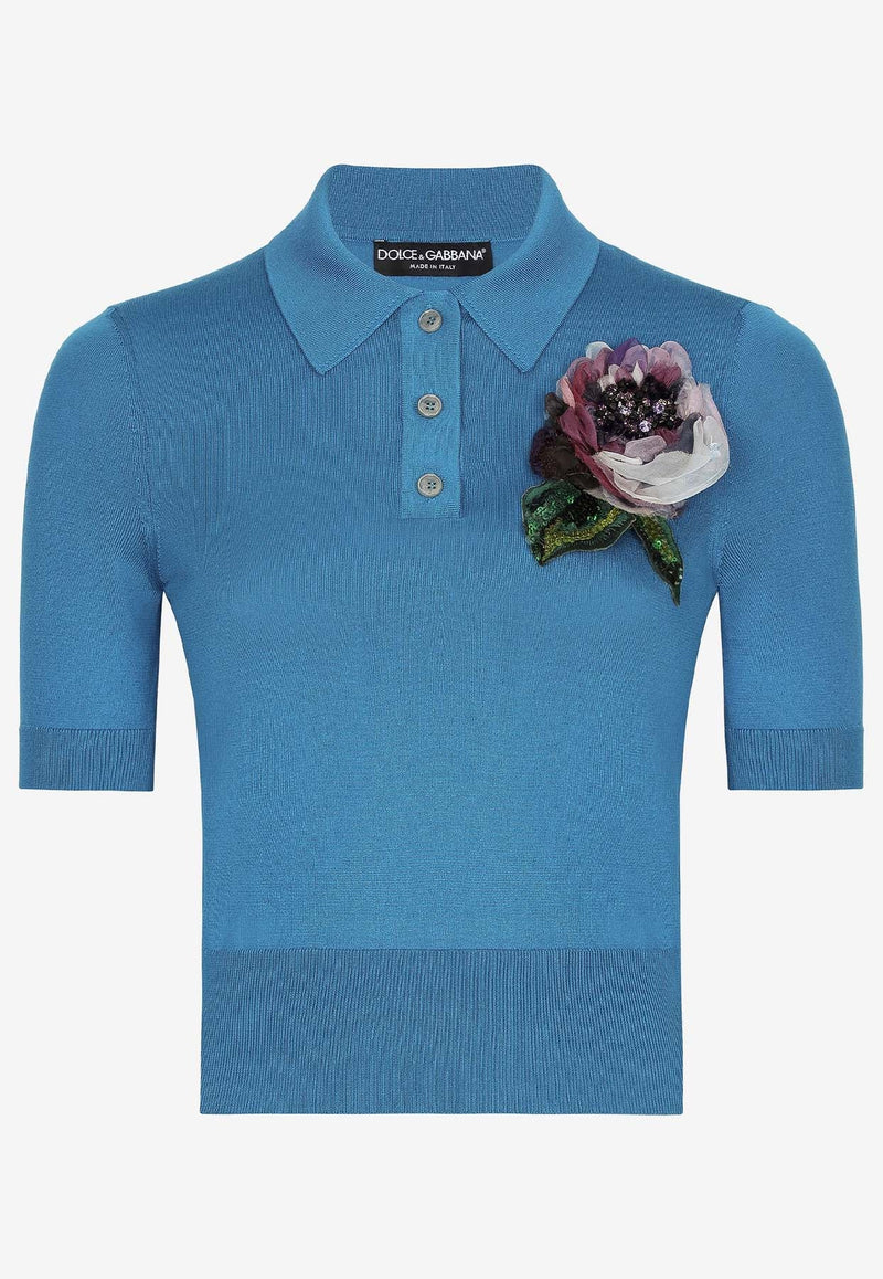 Floral Appliqué Polo T-shirt