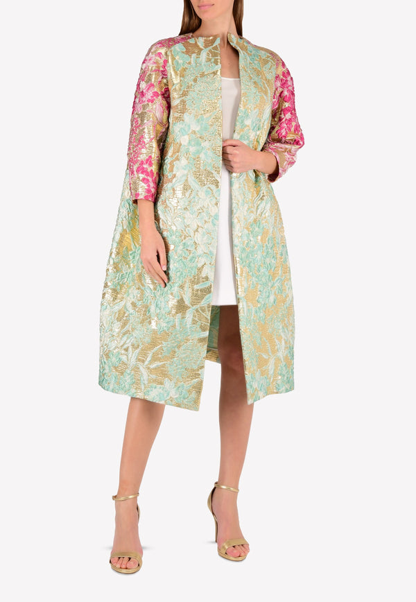 Collarless Embroidered Foil Coat