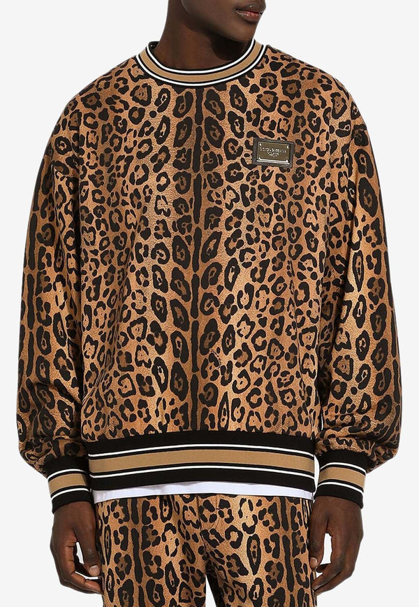 Logo Plaque Leopard Print Sweatshirt