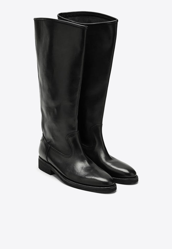 Biker Knee-High Boots in Calf Leather