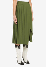 Wool-Blend Pleated Midi Skirt
