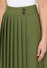 Wool-Blend Pleated Midi Skirt