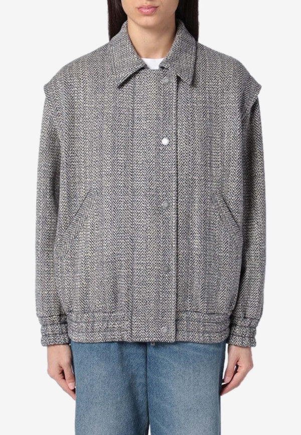 Herringbone Wool-Blend Zip-Up Jacket