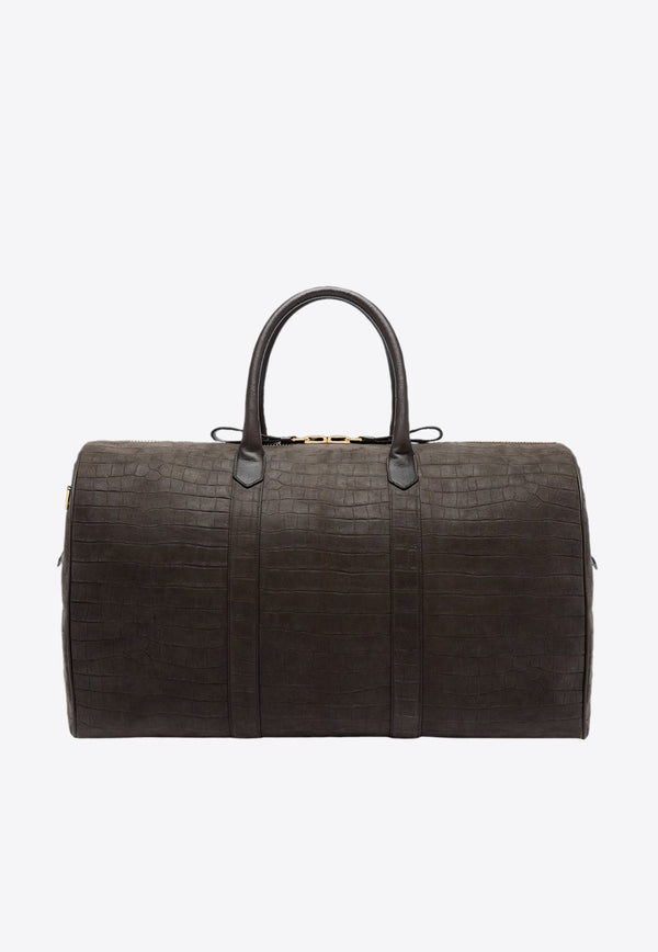 Croc-Embossed Leather Duffel Bag