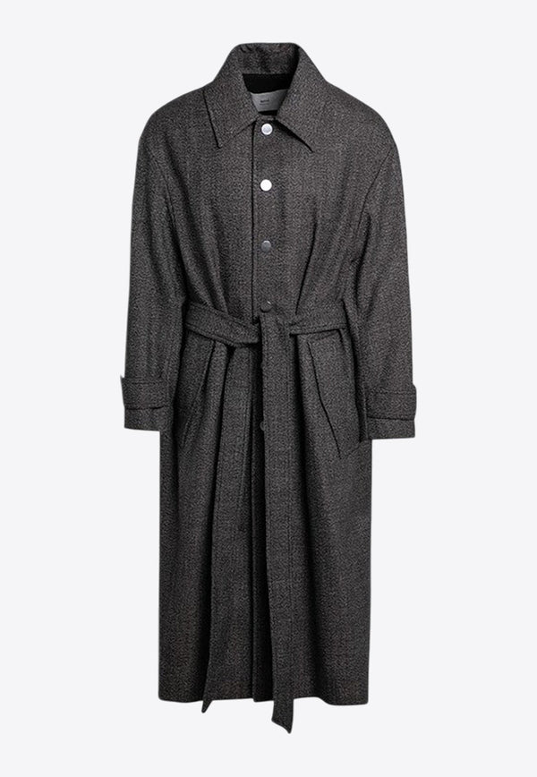 Wool-Blend Belted Long Overcoat