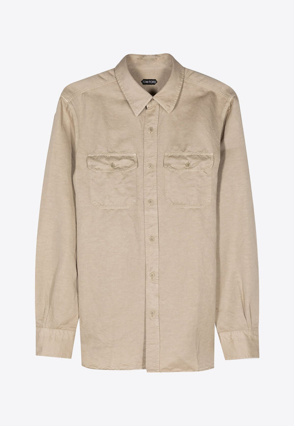 Linen-Blend Long-Sleeved Shirt