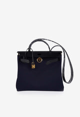 Herbag 31 in Blue Indigo Toile and Black Vache Hunter with Gold Hardware