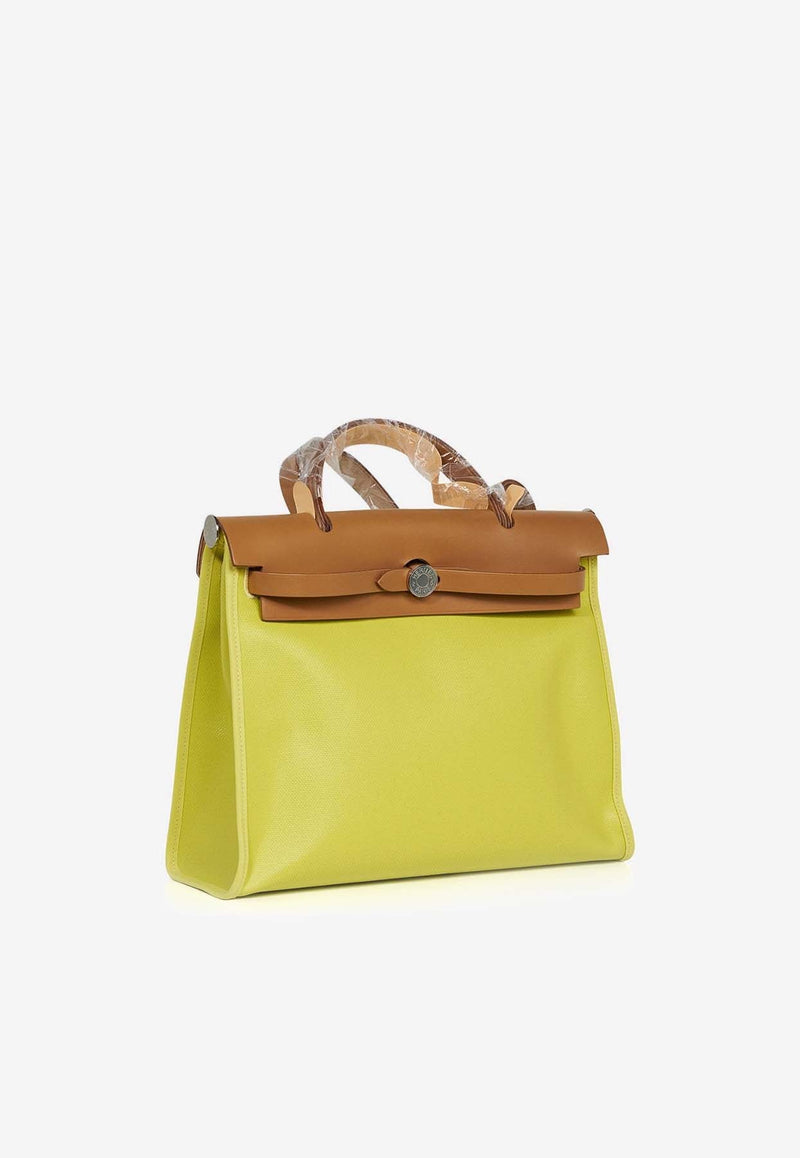 Herbag Zip Retourne 31 in Lime Toile Berline and Natural Sable Vache Hunter with Palladium Hardware