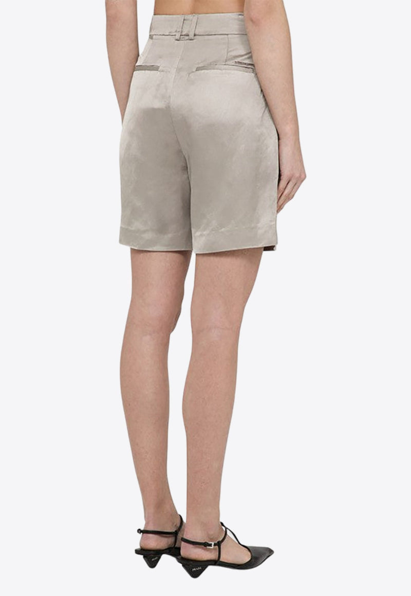 Pleat-Front Satin Shorts