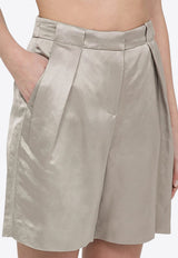 Pleat-Front Satin Shorts