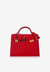 Kelly 32 Sellier in Rouge Casaque Epsom Leather with Gold Hardware