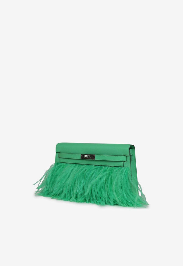 Kelly Elan in Vert Comics Chevre Leather and Ostrich Feather with Palladium Hardware