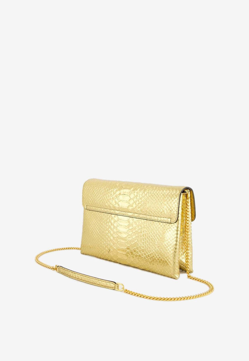 Snakeskin-Effect T-Logo Shoulder Bag