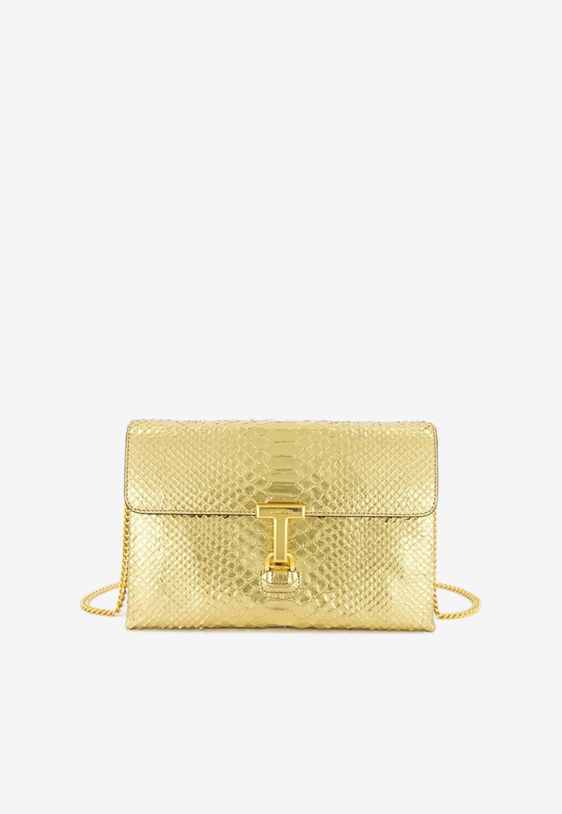 Snakeskin-Effect T-Logo Shoulder Bag